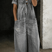 Maya Tie-Front Wide-Leg Denim Jumpsuit with Pockets