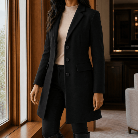 Women's Tailored Wool-Blend Winter Coat with Notched Lapels