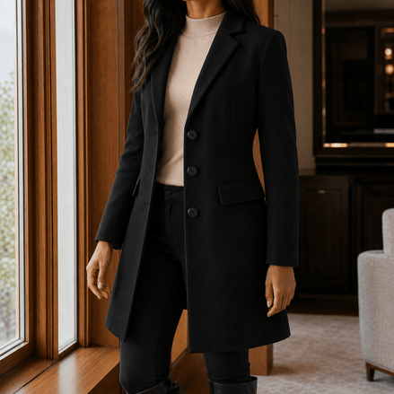 Women's Tailored Wool-Blend Winter Coat with Notched Lapels