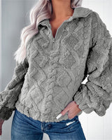Women's Textured Fleece Quarter-Zip Pullover with Stand Collar