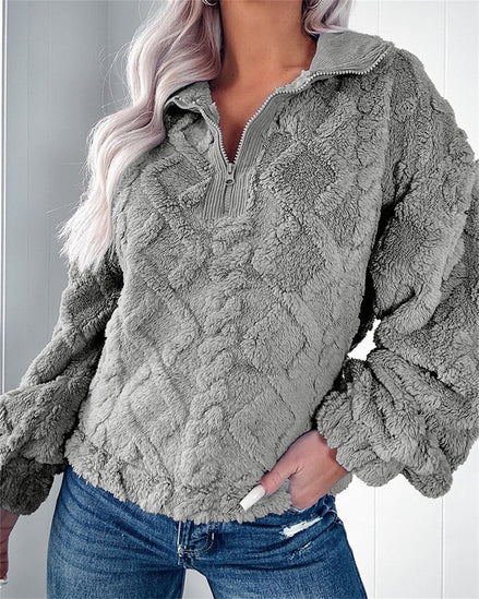 Women's Textured Fleece Quarter-Zip Pullover with Stand Collar