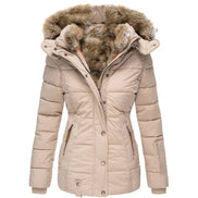 Faux Fur Hooded Puffer Winter Jacket with Detachable Trim for Women