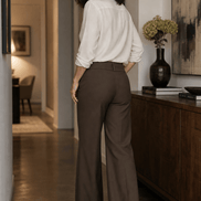 Women's Wide-Leg High-Waisted Dress Trousers with Structured Waistband