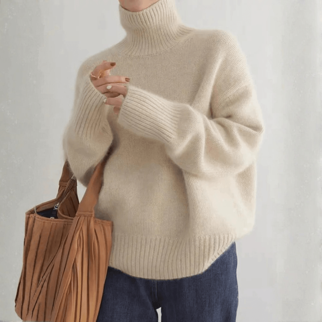 Marais Women's Cashmere Turtleneck Knitted Jumper with Ribbed Cuffs
