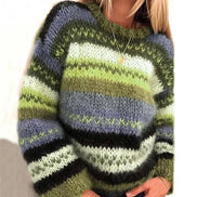 Drune Striped Fair Isle Crew Neck Wool Blend Knitted Jumper for Women