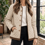 Women's Diamond Quilted Puffer-Style Jacket with Contrast Trim