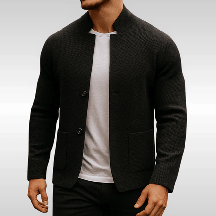 Men's Structured Knit Blazer Cardigan with Mandarin Collar