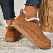 Cay Fur-Lined Suede Winter Ankle Boots for Women with Stitched Moc Toe