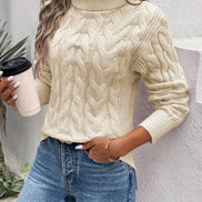 Women's Cable-Knit Turtleneck Jumper with Ribbed Cuffs
