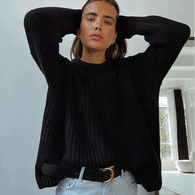 Women's Relaxed Fit Ribbed Knitted Jumper with Layered Collar