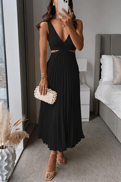 Sanne Pleated Satin Midi Dressing Gown for Ladies