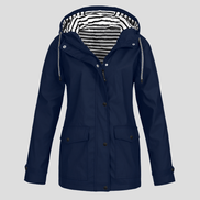 Women's Waterproof Hooded Rain Jacket with Zip Front and Snap Button Pockets