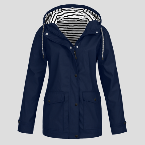 Women's Waterproof Hooded Rain Jacket with Zip Front and Snap Button Pockets