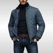 Men's Diamond-Quilted Winter Jacket with Faux Fur Lining