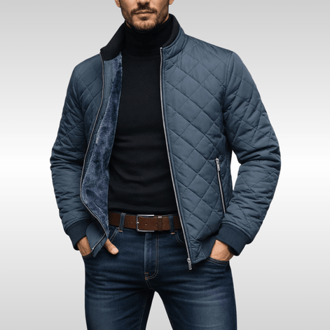 Men's Diamond-Quilted Winter Jacket with Faux Fur Lining
