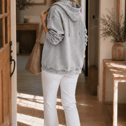 Women's Washed Relaxed Zip-Up Hoodie Jacket with Lined Hood