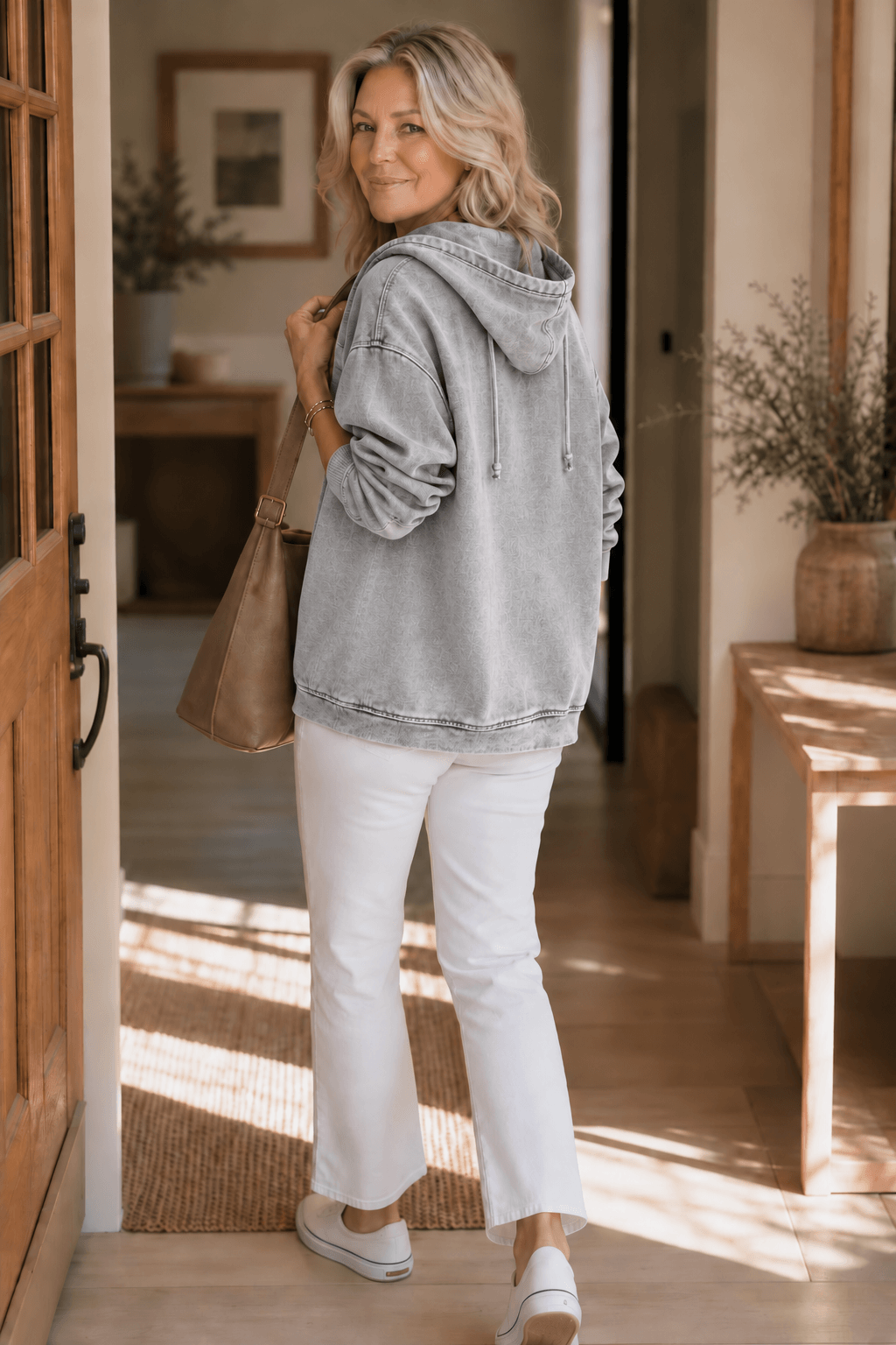 Women's Washed Relaxed Zip-Up Hoodie Jacket with Lined Hood