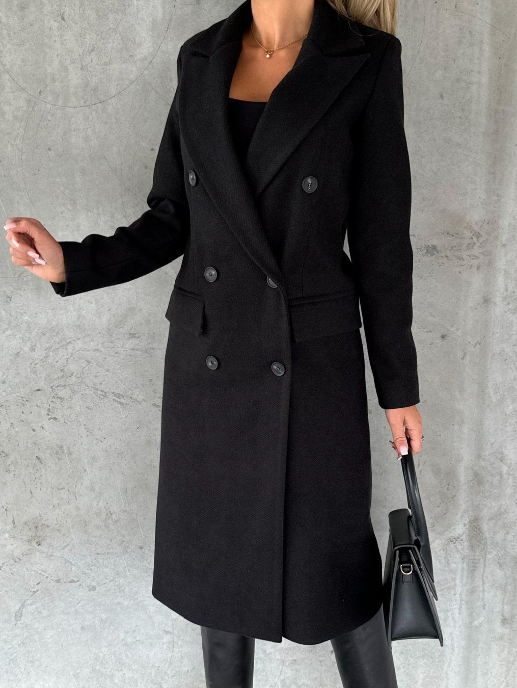 Jolie Double-Breasted Longline Women's Winter Coat with Tailored Lapels