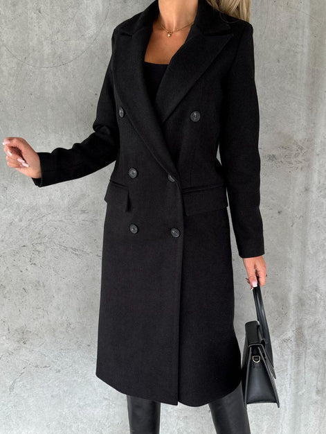 Jolie Double-Breasted Longline Women's Winter Coat with Tailored Lapels