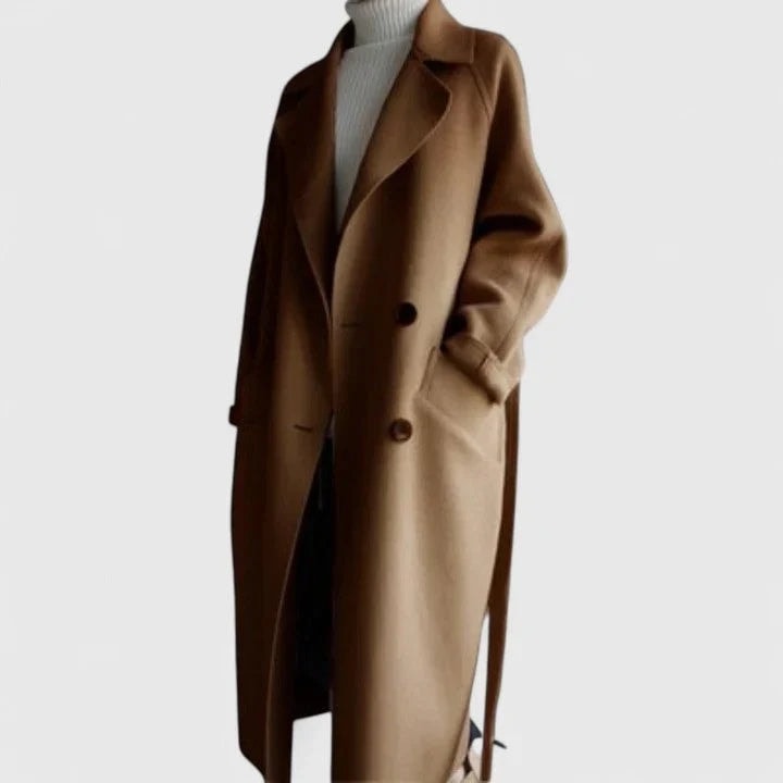 Eluned Women's Double-Breasted Notch-Lapel Longline Winter Coat
