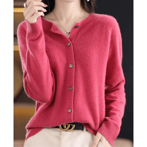 Danielle Button-Front Knitted Crew Neck Cardigan for Women