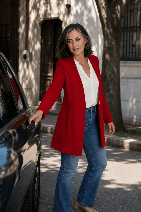 Linevalle V-Neck Single-Button A-Line Women's Tailored Blazer in Polyester