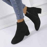Women's Suede Block Heel Ankle Boots with Side Zip