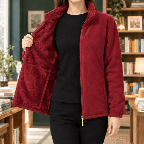 Meredith-Hope Zip-Up Fleece Jacket with Stand Collar