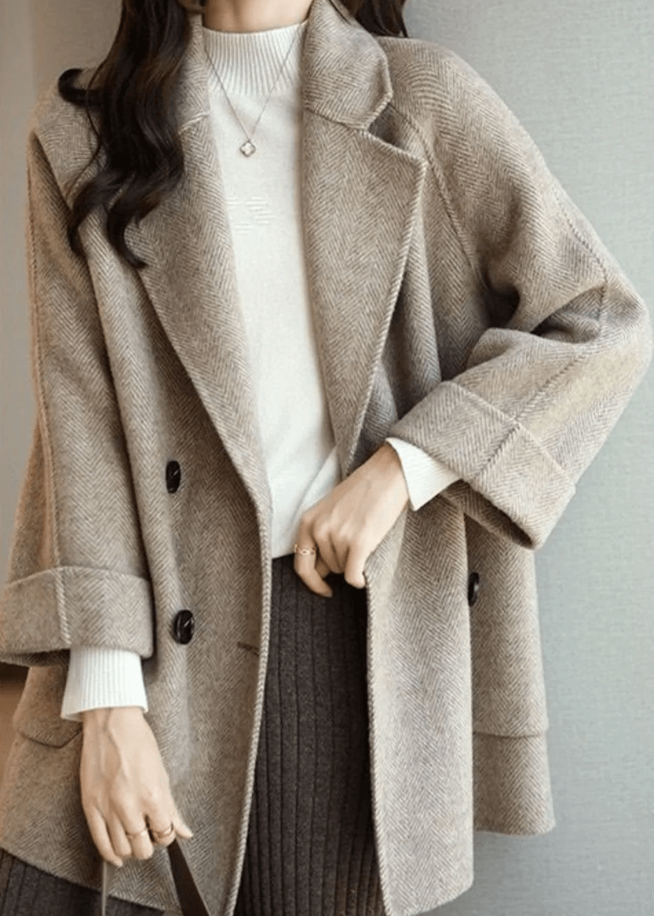 Oihana Women's Double-Breasted Wool-Blend Winter Coat with Self-Tie Belt