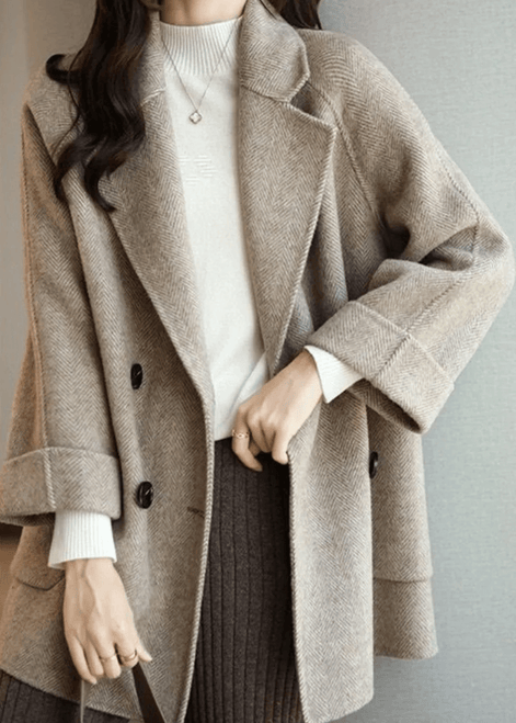 Oihana Women's Double-Breasted Wool-Blend Winter Coat with Self-Tie Belt