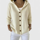Rhezalynn Hooded Button-Front Women's Knitted Cardigan with Long Sleeves