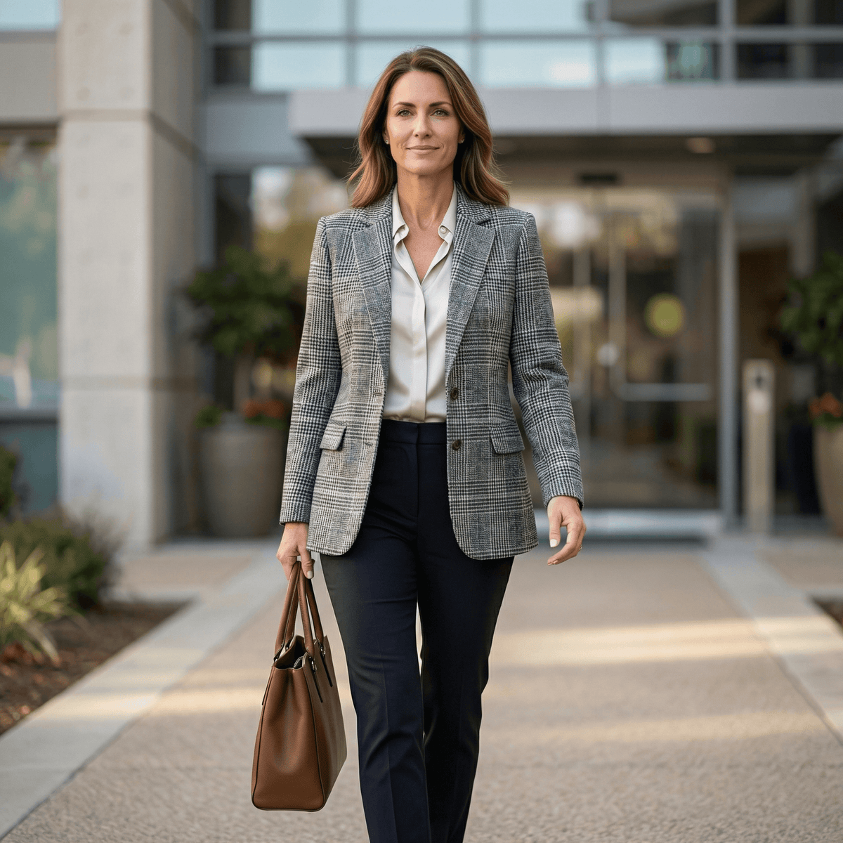 Hartlyn Relaxed Boyfriend-Fit Glen Plaid Women's Tailored Blazer