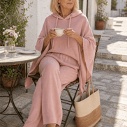 Hooded Cape and Wide-Leg Trouser Loungewear Set for Women