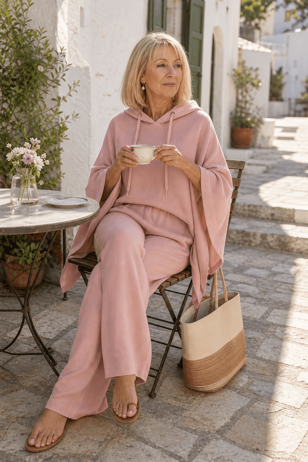 Hooded Cape and Wide-Leg Trouser Loungewear Set for Women