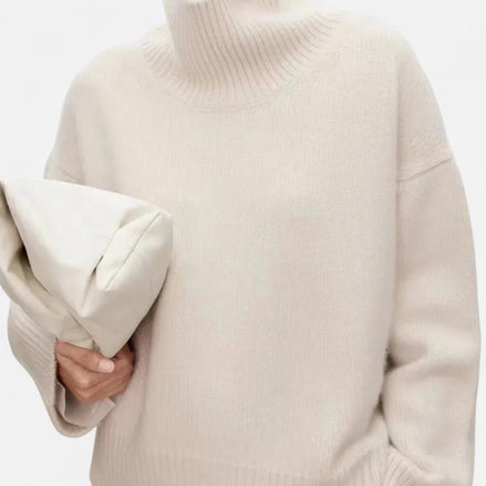 Women's Wool Turtleneck Knitted Jumper with Ribbed Roll Neck