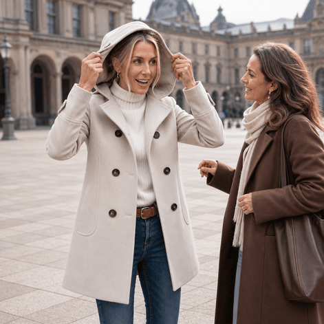 Edwina Women's Double-Breasted Hooded Winter Coat with Wide Collar