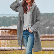 Women's Longline Wool-Blend Coat with Button Closure