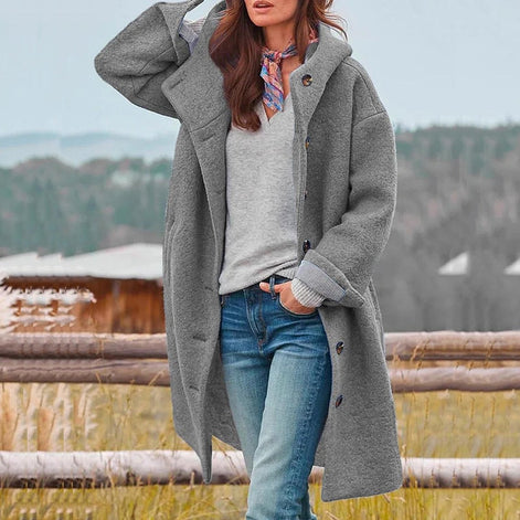 Women's Longline Wool-Blend Coat with Button Closure