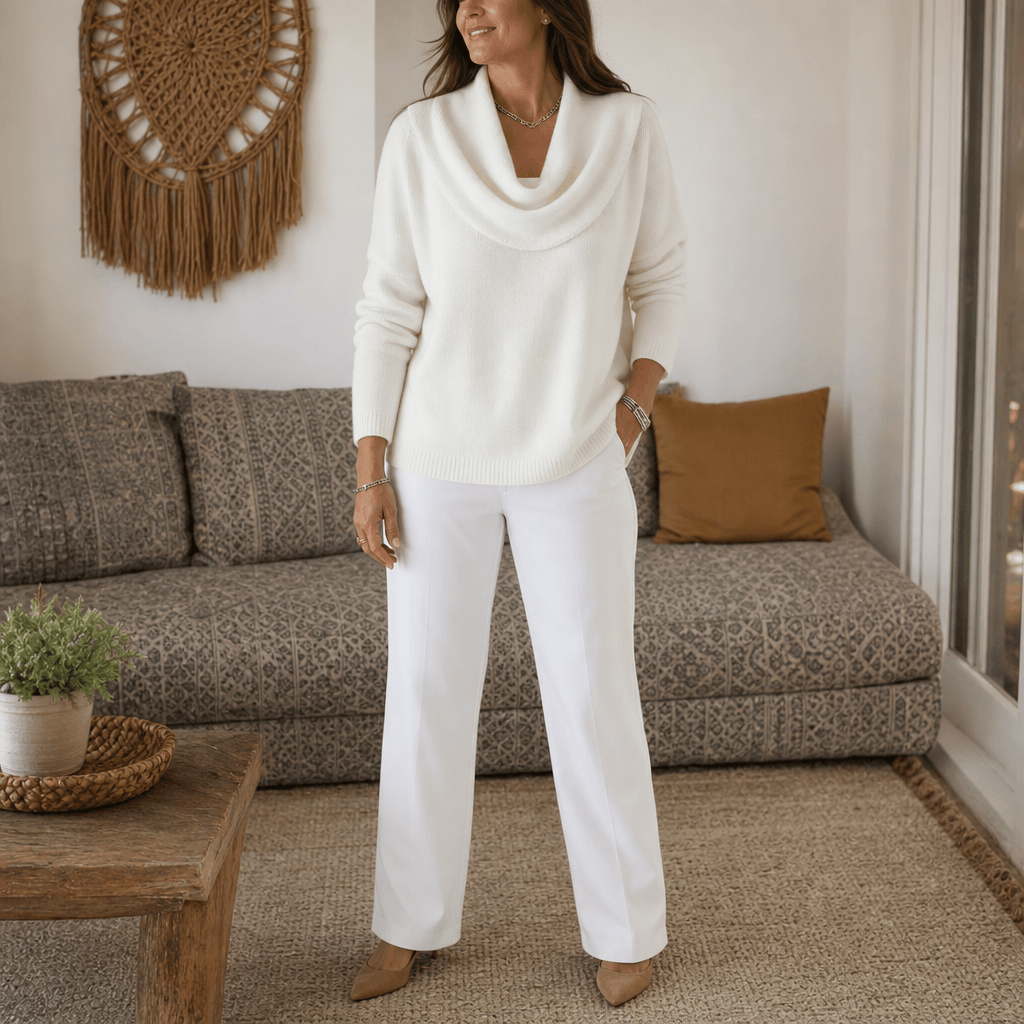 Women's Cowl Neck Knitted Jumper with Drape Detail