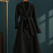 Giulia-Jane Women's Belted Wool Winter Coat with Notched Lapels and Wrap Front