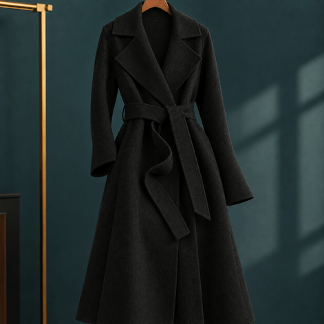 Giulia-Jane Women's Belted Wool Winter Coat with Notched Lapels and Wrap Front