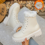 Women's Faux Leather Winter Boots with Faux Fur Trim and Chunky Platform Sole