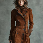 Uilkje Double-Breasted Suede Longline Winter Coat for Women