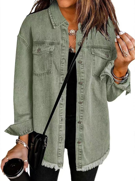 Wilda Denim Button-Through Oversized Longline Jacket for Women