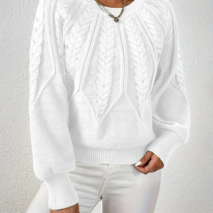 Women's Cable-Knit Cropped Jumper with Ribbed Crew Neck