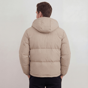 Men's Hooded Puffer Jacket with Adjustable Hood and Zip Closure