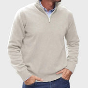 Men's Quarter-Zip Knitted Jumper with Ribbed Collar