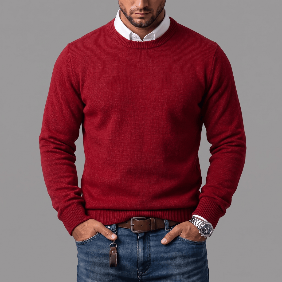 Men's Merino Wool Blend Crewneck Knit Jumper