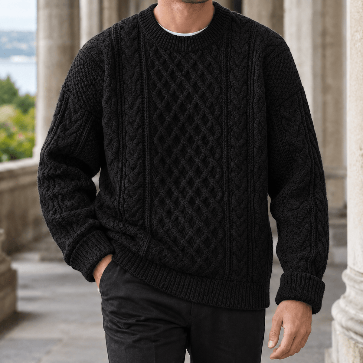 Cable Knit Crew Neck Jumper for Men
