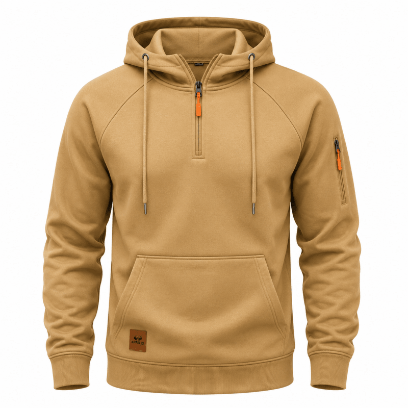 Men's Half-Zip Hooded Sweatshirt with Kangaroo Pocket and Adjustable Hood